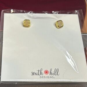 South Hill Gold White Faux Druzy Straight Post Earrings New